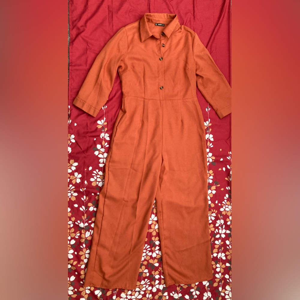 SHEIN 3/4 sleeve jumpsuit in burnt orange